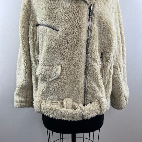 We The Free People So Cozy Slouchy Fleece Moto Jacket Sherpa Fuzzy Size S - Picture 3 of 9